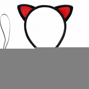 Kırmızı Kulaklı Kedi Kostüm Seti – Taç Papyon Kuyruk 3 Parça