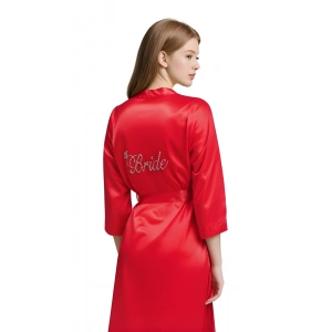 Kırmızı Saten Bride Sabahlık Zarif Kadın Ev Giyim