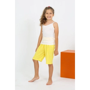 Kız Çocuk İp Askılı Şortlu Penye Beyaz Pijama Takım