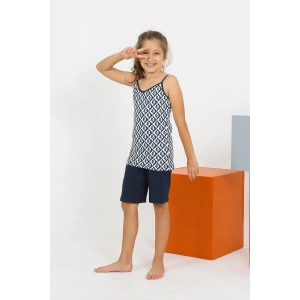 Kız Çocuk İp Askılı Şortlu Penye Lacivert Pijama Takım