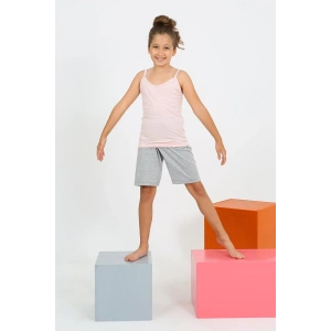 Kız Çocuk İp Askılı Şortlu Penye Pembe Pijama Takım