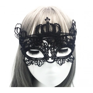 Siyah Renk Dantel İşlemeli Örgülü Parti Maskesi Model 6