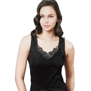  Kalın Askılı Dantelli Siyah Atlet