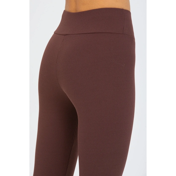 Kahverengi Yüksek Bel Fitilli Tayt 0608