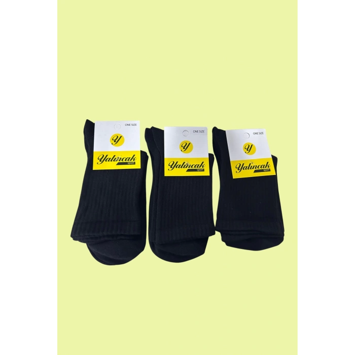 Yalıncak Yarım Konç Kolej Çorap Siyah Renk 12 Adet Desensiz Model