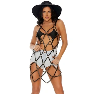 Baklava Dilimi Detaylı Şık Siyah Deri Pareo - Brf844