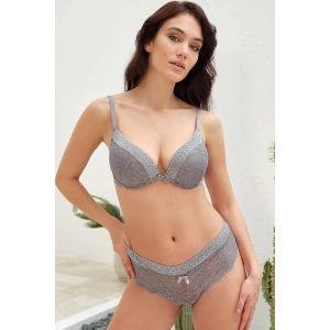 Balenli Destekli Dolgulu Taşlı Dantelli Sütyen Ve String Takım