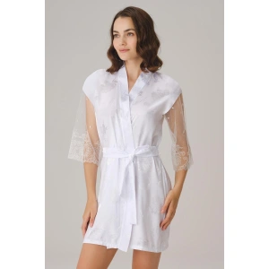 Çeyizlik Uzun Kol V Yaka Kadın Saten Düz Yazlık Mini Dantel Detaylı Sabahlık