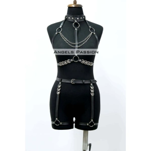 Fantazi İç Giyim Zincirli Erotik Harness Takım - Brf1081