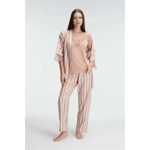 İp Askılı V Yaka Kadın Viskon Çizgili Desenli Yazlık Örme Pijama Takımı Sabahlık