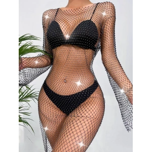 Işıltılı File Detaylı Uzun File Gece Elbisesi & Taş İşlemeli Parti Modeli-gece & Davet Şıklığı