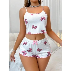 Kadın Fiyonklu Beyaz lu Pijama Takımı