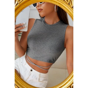Kadın Gri Çapraz Bağlamalı Crop Top Büstiyer