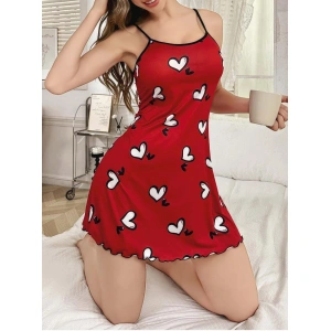 Kadın Kırmızı Beyaz Kalp Desenli Askılı Elbise 5063