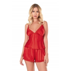 Kırmızı Saten Babydoll Şort Takımı