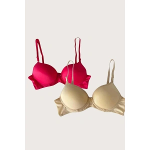 Kırmızı-ten 2li Mikro Kumaş İçi Boş Balenli Günlük Desteksiz Sütyen