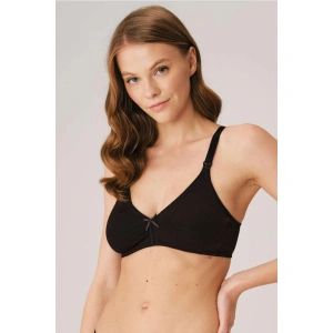 Pamuklu Balensiz Lohusa Önden Açılan Siyah Emzirme Sütyeni