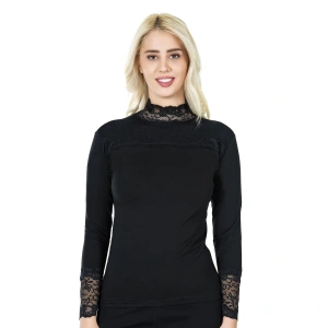 Uzun Kol Balıkçı Yaka Dantelli Kadın Tişört 241