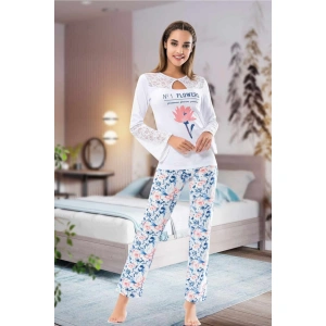 Uzun Kol Dantelli Kadın Pijama Takım 1115