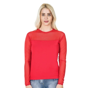 Uzun Kol Transparan Yaka Kadın Tişört 293