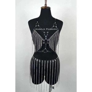 Zincirli Harness Takım, Deri Zincirli Etek Takım - Brf496