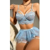 Bebe Mavi Bel Tüllü Kadın Seksi Fantazi Jartiyer Takım 2087