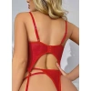 Dantel Transparan Kırmızı Badysuit 4lü Takım 7003