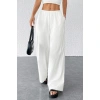 Kadın Beyaz Bol Kesim Cepli Geniş Paça Dökümlü Pantolon