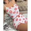 Kadın Beyaz Dudak Desenli Seksi Gecelik Takım 6642