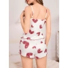 Kadın Beyaz Kalp Desenli lu Gecelik Pijama Takımı 5052
