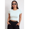 Kadın Beyaz Yuvarlak Yaka Yarım Kol Crop Top Bluz