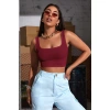 Kadın Bordo Kalın Askılı Crop Top Büstiyer