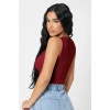 Kadın Bordo Kare Yaka Crop Top Bluz