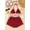 Kadın Bordo lu Belden Ve Boyundan Bağlamalı Bikini Takımı
