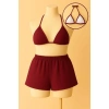 Kadın Bordo lu Belden Ve Boyundan Bağlamalı Bikini Takımı