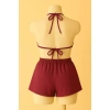 Kadın Bordo lu Belden Ve Boyundan Bağlamalı Bikini Takımı