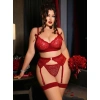 Kadın Büyük Beden Kırmızı Dantelli Jartiyerli Fantezi İç Giyim Takımı 8005