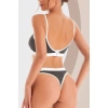 Kadın Gri Antrasit Kaşkorse Ve Beyaz Lastikli Cut-out Tanga Külotlu Takım