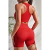 Kadın Kırmızı Yüksek Bel Çapraz Sırt Detaylı Şortlu Gecelik Takım