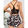 Kadın Leopar Dantel Detaylı lu Gecelik Pijama Takımı 5055