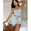 Kadın Mavi Çizgilidesenli Askılı Şortlu Pijama Takım 9001