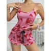 Kadın Pembe Kalp Baskılı lu Gecelik Pijama Takımı 5050