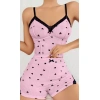 Kadın Pembe Kalp Desenli Askılı Şortlu Pijama Takım 6647