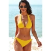 Kadın Sarı Belden, Boyundan Bağlamalı Ve Ayarlanabilir Külotlu Üçgen Bikini Mayo Takımı