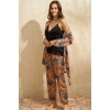 Kadın Saten Çiçek Baskılı Sabahlık Dantelli Atlet Ve Pantolon Pijama 3lü Takım