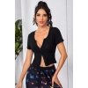 Kadın Siyah Çift Fermuarlı Yarım Kol Crop Top Bluz