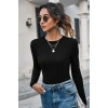 Kadın Siyah Uzun Kollu Fit Basic Crop Top Bluz