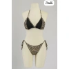 Kadın Siyah Ve Leopar Detaylı Yandan Bağlamalı Bikini Takımı