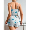 Kadınbeyaz Mavi Kalp Desenli Askılı Şortlu Pijama Takım 6657