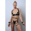 Kelepçeli Deri Fantezi Giyim, Deri Kadın İç Giyim, Bayan İç Giyim Deri Harness Set - Apft1016